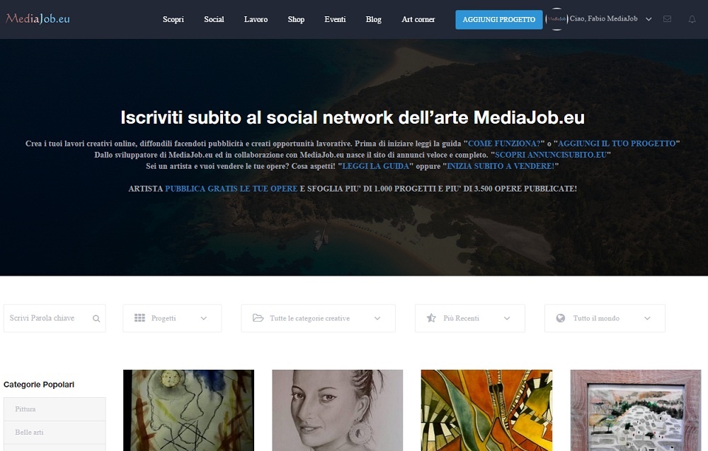 Sito web arte Mediajob.eu. Vendita dipinti, quadri, arte e artisti